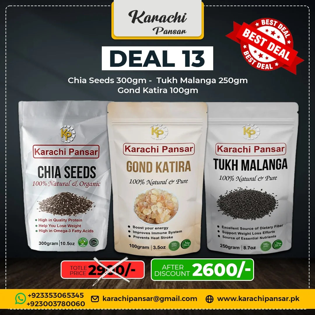 Deal 13 Chia Seeds, Gond Katira, and Tukh Malanga.