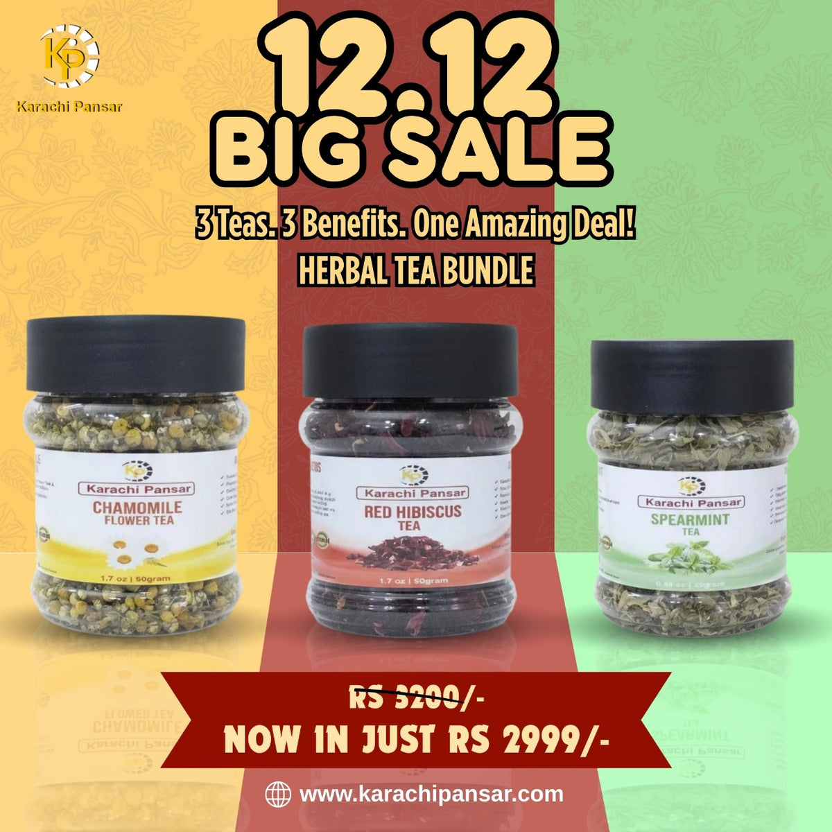 Herbal Tea Bundle – Chamomile, Hibiscus & Spearmint | 12.12 Big Sale