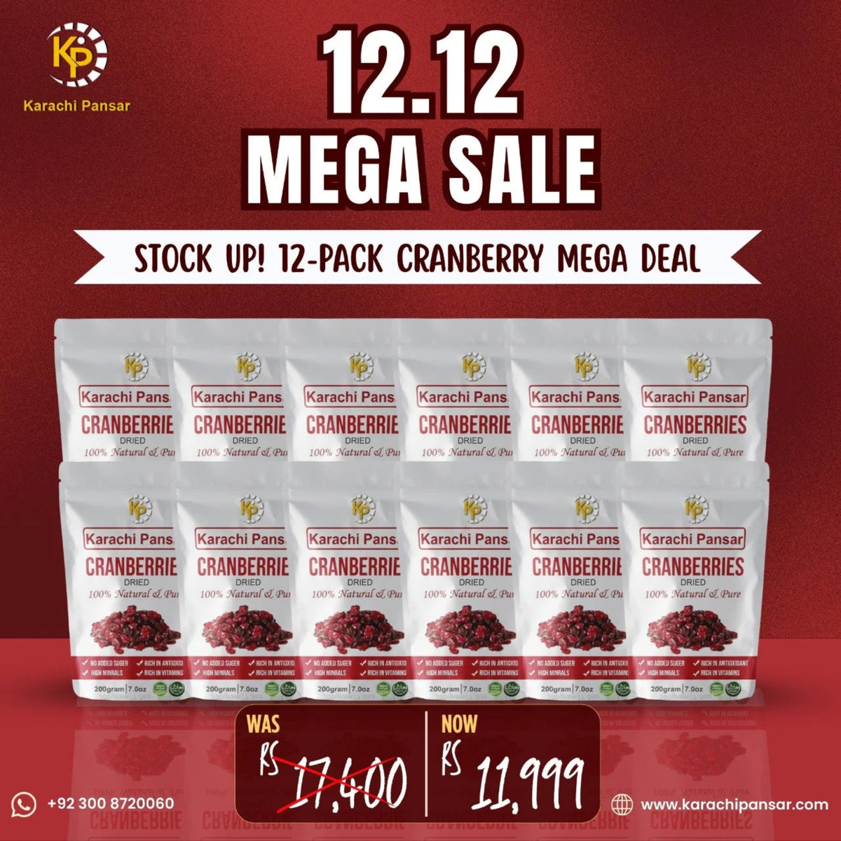 12 Packs of Dried Cranberries 200g Each - 12.12 Big Sale Deal