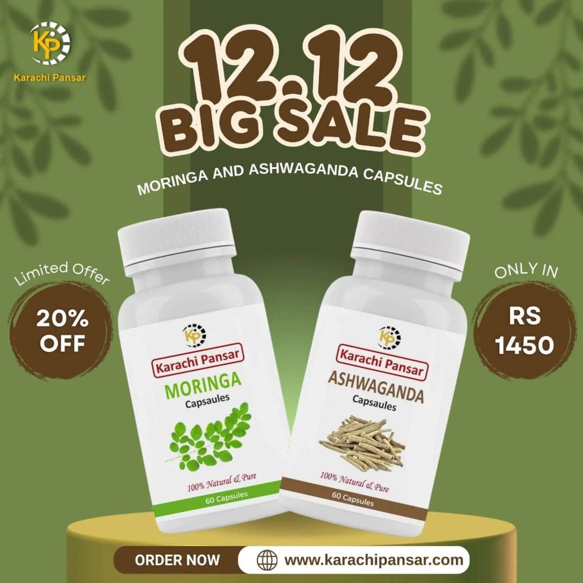 Moringa & Ashwagandha Capsules - 60 Capsules Each, 12.12 Big Sale