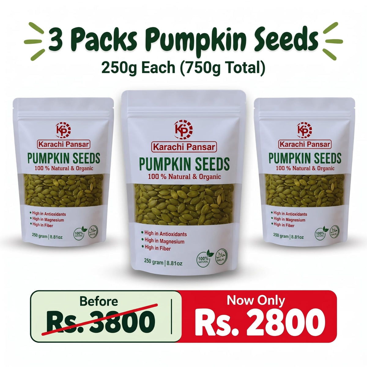 Pumpkin Seeds 250gm 3 Pack Bundle