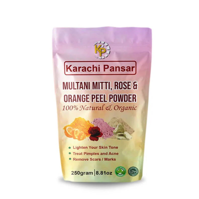 "Multani Mitti, Rose & Orange Peel Powder"