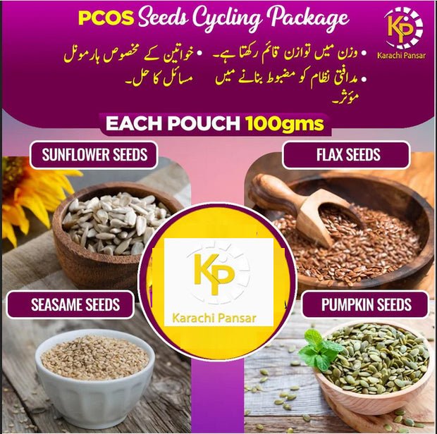 "PCOS Seed Cycling Four Seeds Package 100 GRAMS - karachipansar"