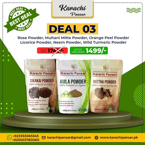 Deal 3 Shikakai Powder, Amla Powder, and Reetha Powder