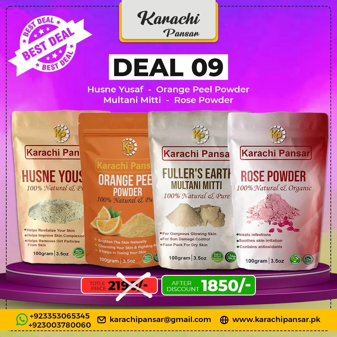 Deal 9 Husn-e-Yousuf, Multani Mitti Powder, Orange Peel Powder, and Rose Powder