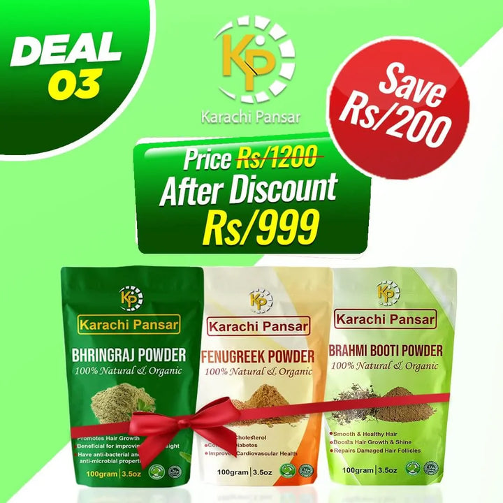 Combo Deal Bhringraj, Fenu Greek & Brahmi Boti Powders