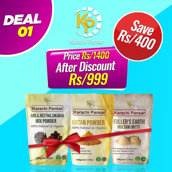Combo Deal Amla Reetha Sikakai, Obtan Bowder, Multani Miti