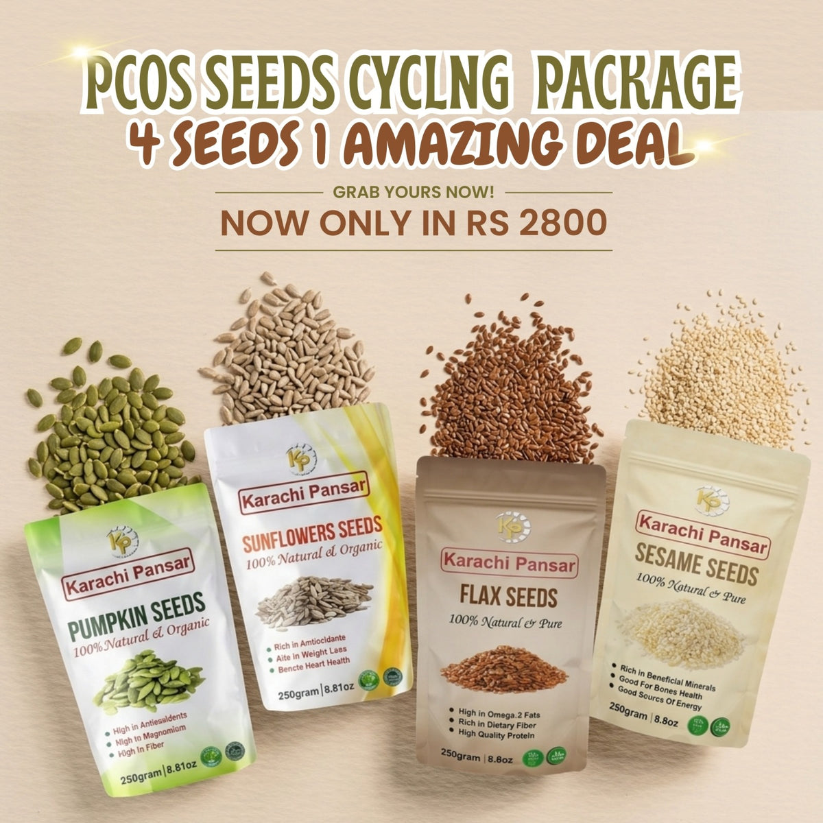 4 Seeds 250g Each (Pumpkin, Sesame, Flax & Sunflower) 12.12 Big Sale Deal