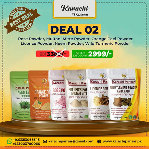 Deal 2 Rose Powder, Multani Mitti Powder, Orange Peel Powder, Licorice Powder, Neem Powder, and Wild Turmeric Powder
